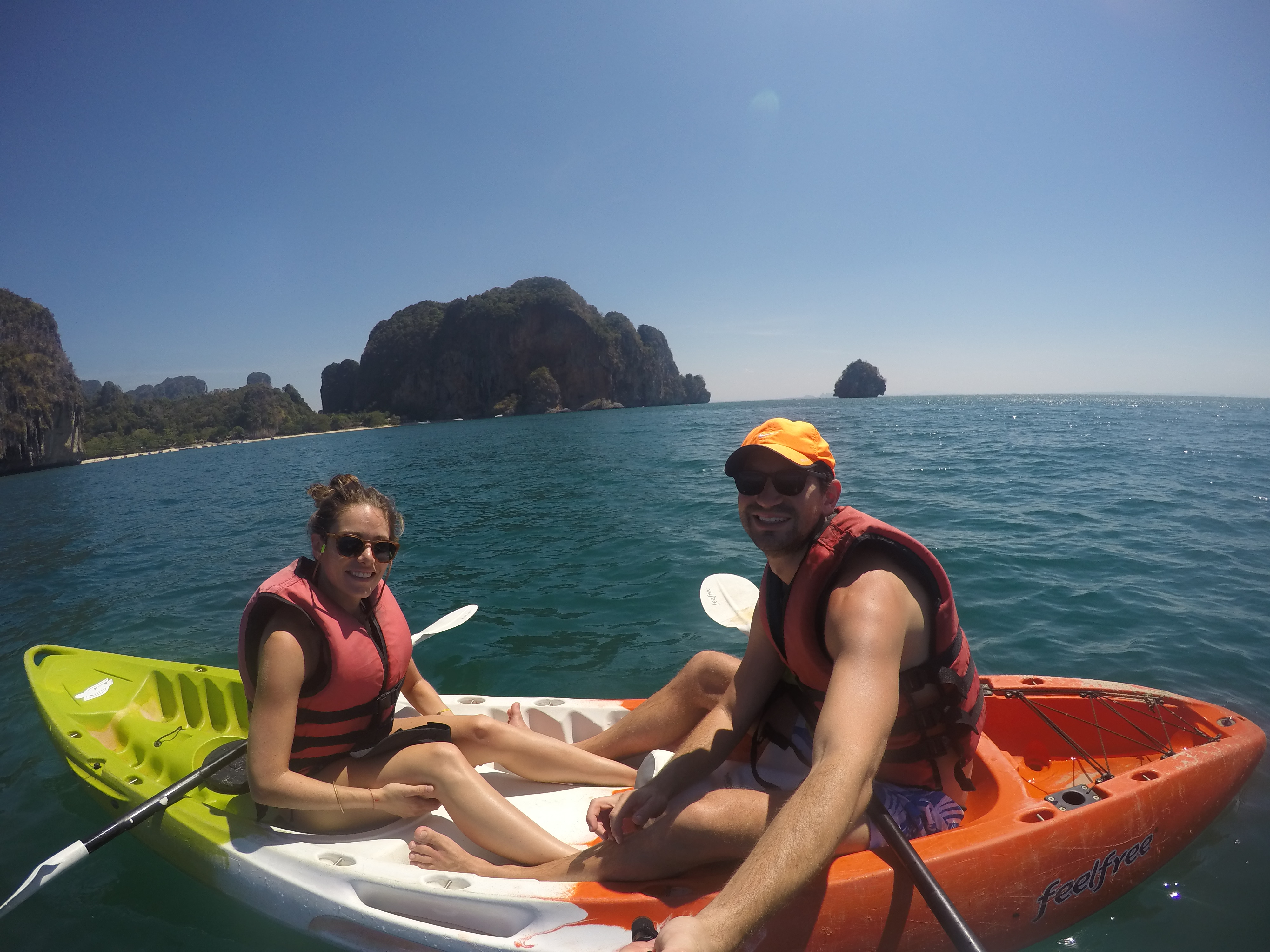 Relaxing on our kayak in the middle of the ocean before a long boat almost ran over us. 