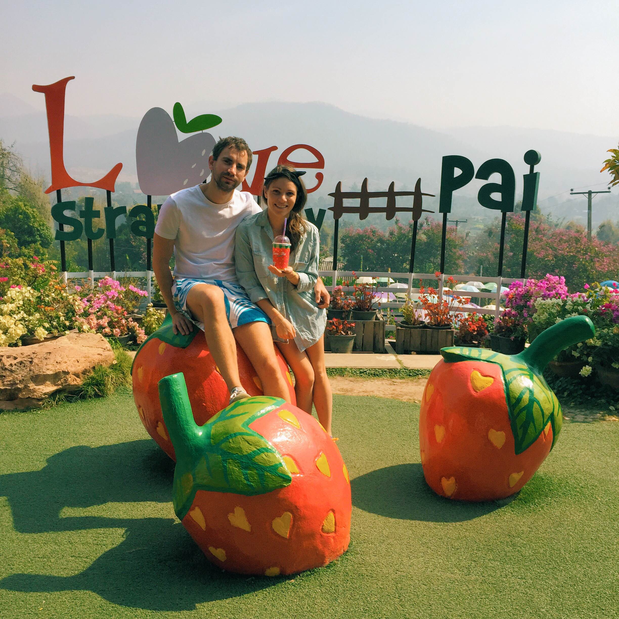 Love Strawberry Pai—the best setting for a photoshoot amid a strawberry themed theme park.